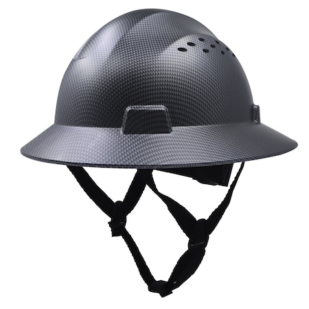 Ge Full Brim Vented Hard Hat, 4-Point Adjustable Ratchet Suspension, Black Carbon Fiber GH328CB
